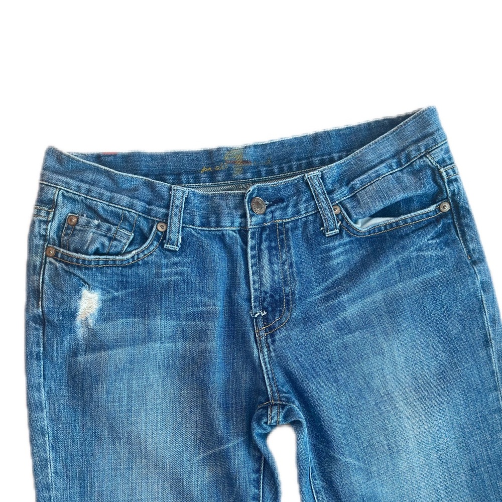 7 FOR ALL MANKIND ~ Medium Wash Blue Distressed Boot Cut Jeans size 8 - Picture 3 of 9